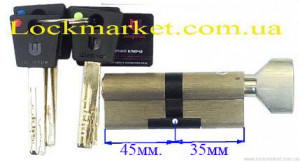 Цилиндр замка Sherlok HK80 (35х45)-Т-SN поворотник/ключ